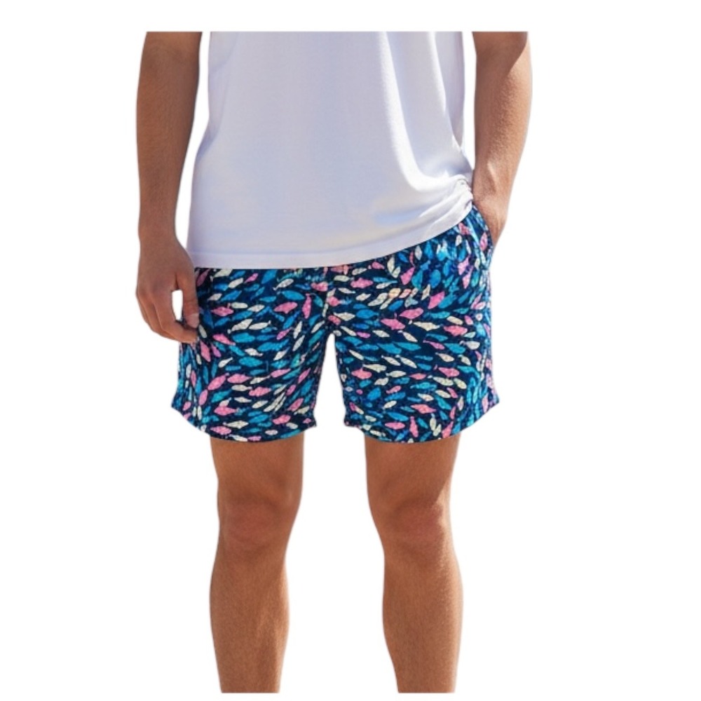 Vineyard Vines Mens Large Blue Pink Fish Print‎ Swim Trunks Board Shorts Mesh